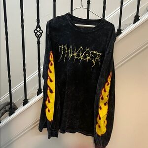 Thrasher Black Long Sleeve Tee with Yellow Flame Design